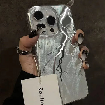 Qfdian Cool Black and White Lightning Phone Case for IPhone 16 11 12 13 14 15 Pro Max XR XS X 7 8 Plus SE 22 Chiffon Texture Back Cover